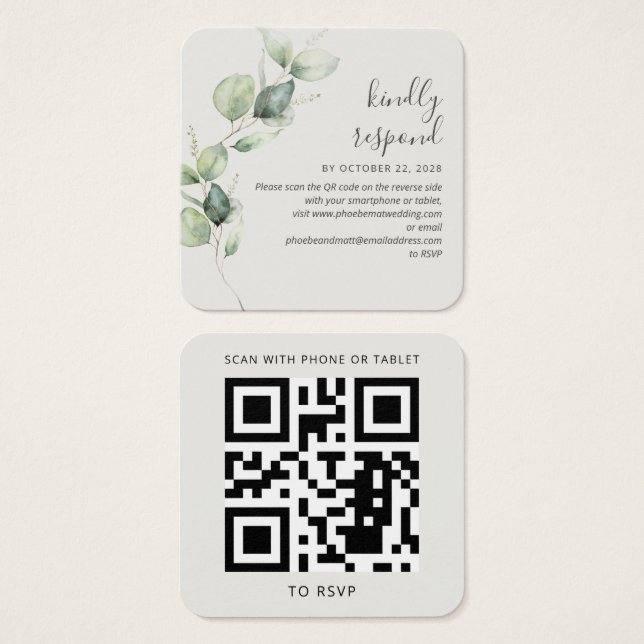 Eucalyptus Greenery Wedding Website QR Code RSVP (Front & Back)