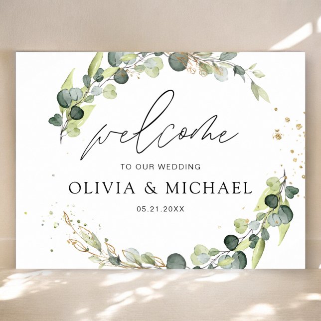 Eucalyptus Greenery Wedding Welcome Elegant Script Poster (Creator Uploaded)