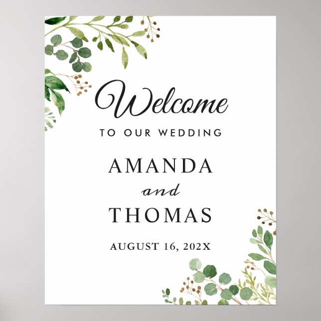 Eucalyptus Greenery Wedding Welcome Sign (Front)