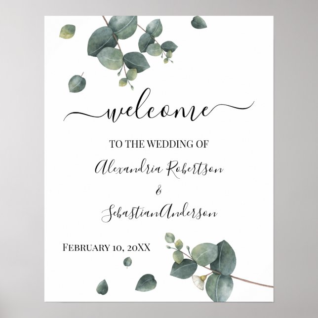 Eucalyptus Greenery Wedding Welcome Sign (Front)