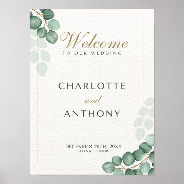 Eucalyptus greenery wedding welcome sign (Front)