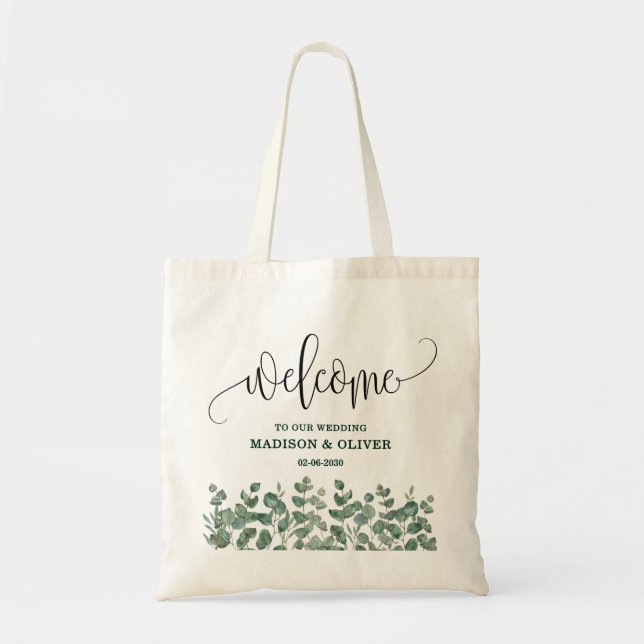 Eucalyptus Greenery Wedding Welcome Tote Bag (Front)