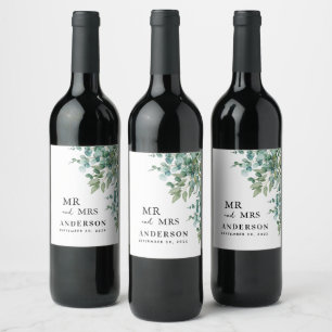 eucalyptus greenery wedding wine label