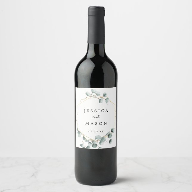 Eucalyptus Greenery Wedding Wine Labels (Front)