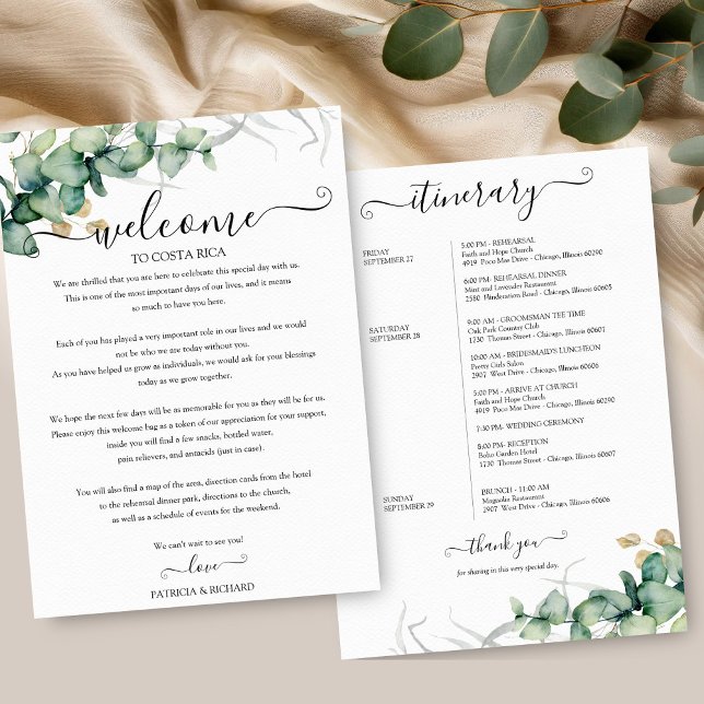 Eucalyptus Greenery Weekend Wedding Itinerary Card (Creator Uploaded)