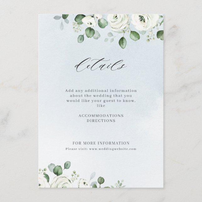 Eucalyptus greenery white floral rustic wedding enclosure card (Front)