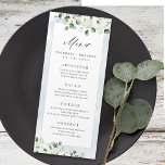 Eucalyptus Greenery white floral rustic wedding Menu<br><div class="desc">Modern chic watercolor white floral eucalyptus greenery and gold colour border frame on dusty blue background,  with trendy menu script,  elegant and stylish,  great wedding menus for rustic wedding,  botanical wedding and beach wedding in spring and summer. 
See all the matching pieces in collection</div>