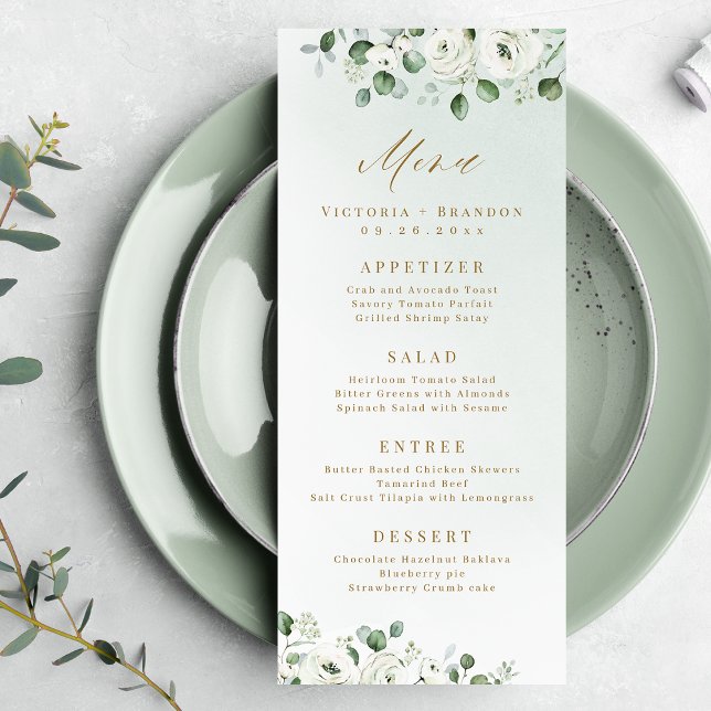 Eucalyptus Greenery white floral rustic wedding Menu (Eucalyptus Greenery white floral rustic wedding Menu)