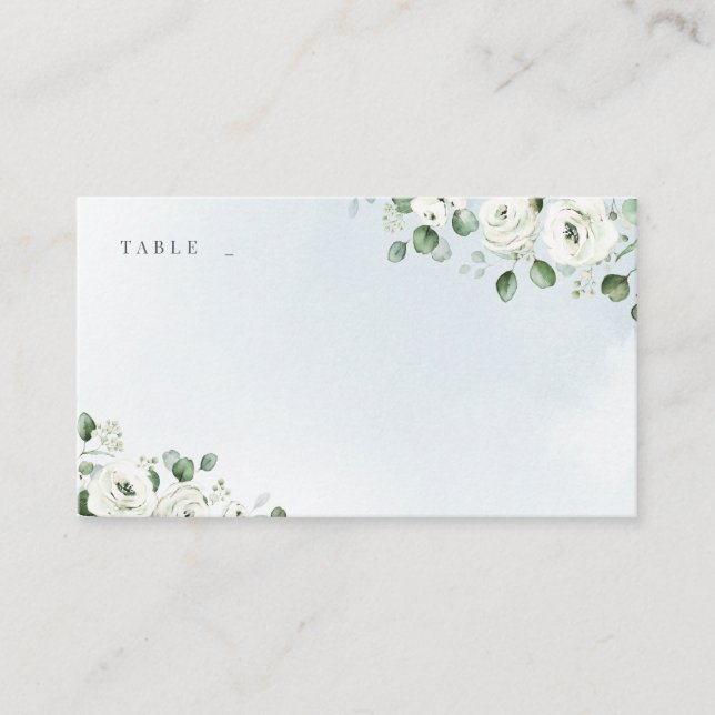Eucalyptus Greenery white floral rustic wedding Place Card (Front)