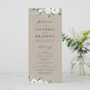 Eucalyptus Greenery white floral rustic wedding Programme
