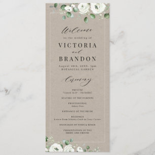Eucalyptus Greenery white floral rustic wedding Programme
