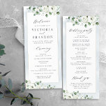 Eucalyptus Greenery white floral rustic wedding Programme<br><div class="desc">Modern chic watercolor white floral eucalyptus greenery and gold colour border frame on dusty blue background,  with trendy script,  elegant and stylish,  great wedding programs for rustic wedding,  botanical wedding and beach wedding. 
See all the matching pieces in collection</div>