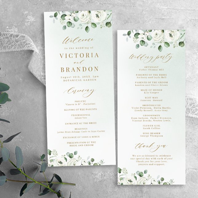 Eucalyptus Greenery white floral rustic wedding Programme (Eucalyptus Greenery white floral rustic wedding Program)