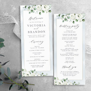 Eucalyptus Greenery white floral rustic wedding Programme