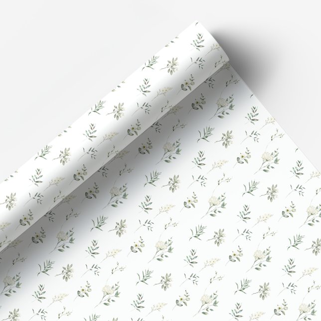Eucalyptus greenery white flower wrapping paper (Creator Uploaded)