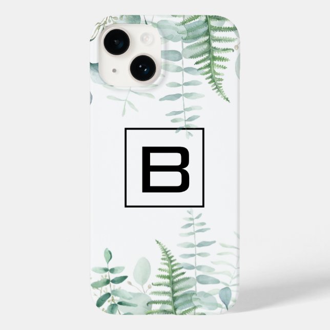 Eucalyptus greenery woodland ferns monogram Case-Mate iPhone case (Back)