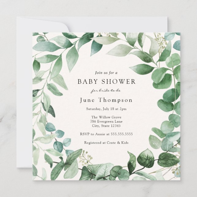 Eucalyptus Greenery Wreath Baby Shower Invitation (Front)