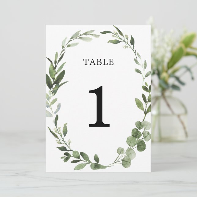 Eucalyptus greenery wreath elegant table numbers (Standing Front)