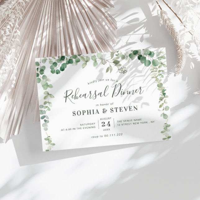 eucalyptus greenery wreath rehearsal dinner invitation (Creator Uploaded)