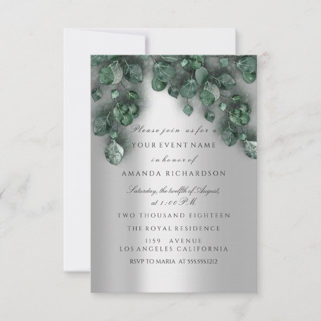 Eucalyptus Grey VIP Bridal Wedding Woodland Rustic Invitation (Front)
