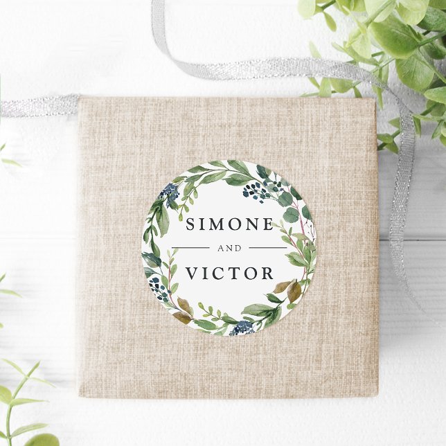 Eucalyptus Grove | Botanical Wreath Wedding Classic Round Sticker (Creator Uploaded)