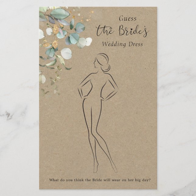 Eucalyptus Guess The Dress Bridal Shower Game Stationery (Front)