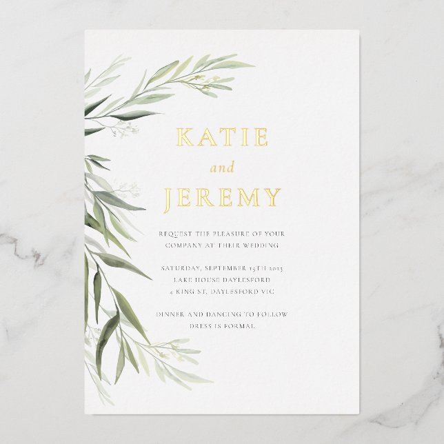 Eucalyptus Gum Leaves Greenery Wedding Invitation (Front)