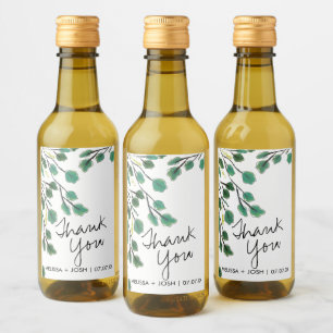 Eucalyptus Hand Drawn Leaf Thank You Wine Label
