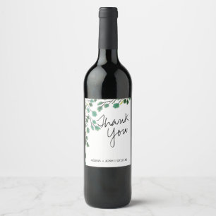 Eucalyptus Hand Drawn Leaf Thank You   Wine Label