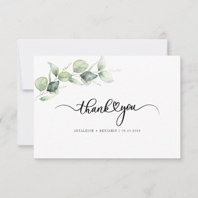 Eucalyptus Hand-Lettered Greenery Wedding Thank You Card (Front)