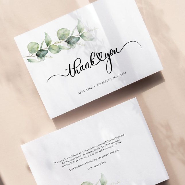 Eucalyptus Hand-Lettered Wedding Thank You Card (Creator Uploaded)