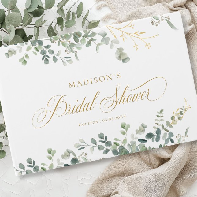Eucalyptus  Handwriting Script Bridal Shower Guest Book (Personalized Eucalyptus Handwriting Script Bridal Shower Guest Book)