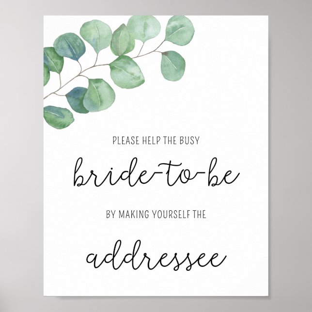 Eucalyptus - Help the busy bride Address Poster (Front)
