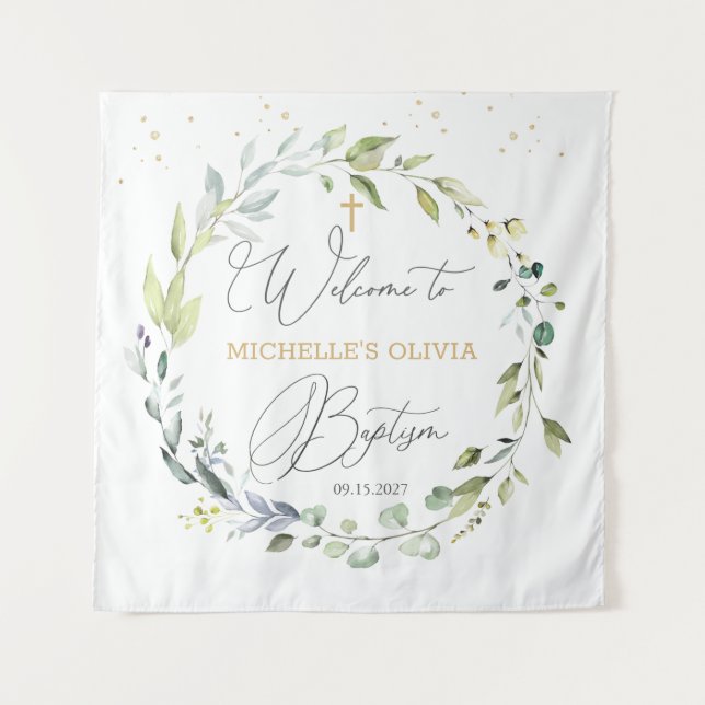 Eucalyptus Herbal Cross Baby Baptism  Tapestry (Front)