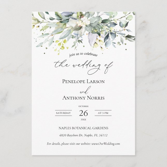 Eucalyptus Herbal Foliage Wedding Invitation (Front)