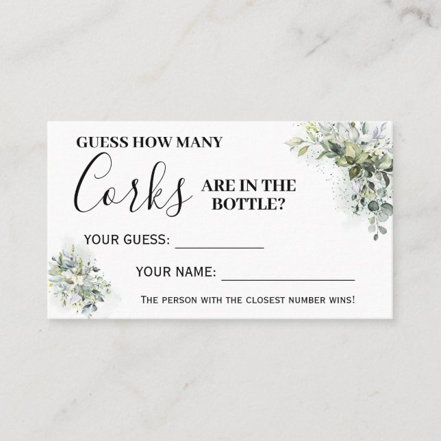 Eucalyptus How many Corks Bridal Shower Game card (Front)