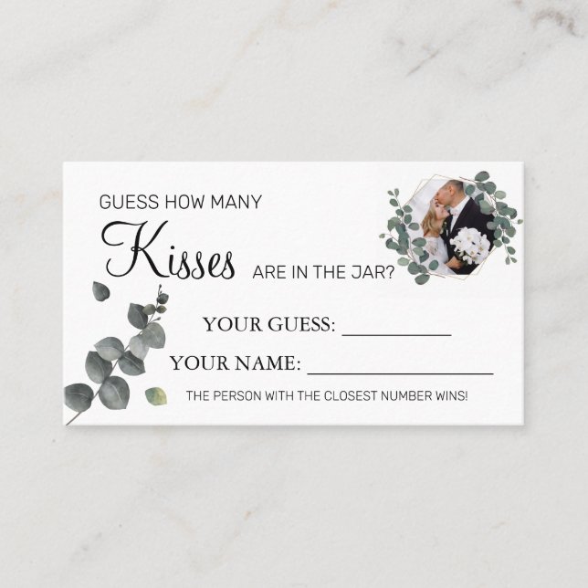 Eucalyptus How many kisses Bridal Shower card game (Front)