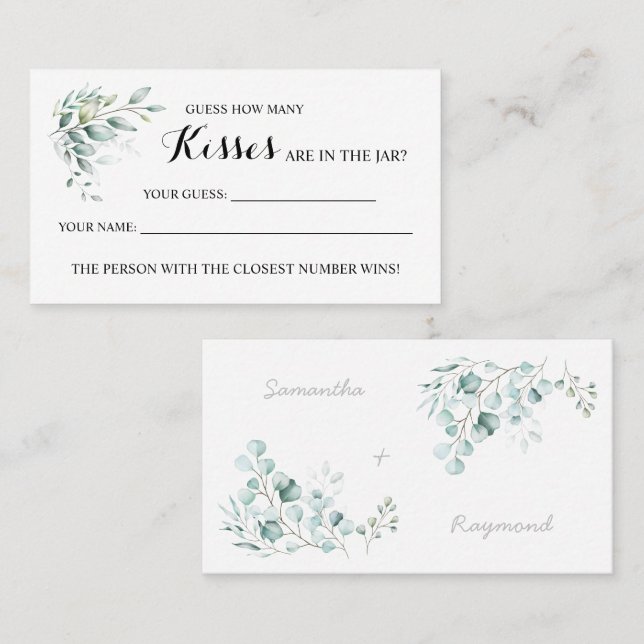 Eucalyptus How Many Kisses Bridal Shower game card (Front/Back)