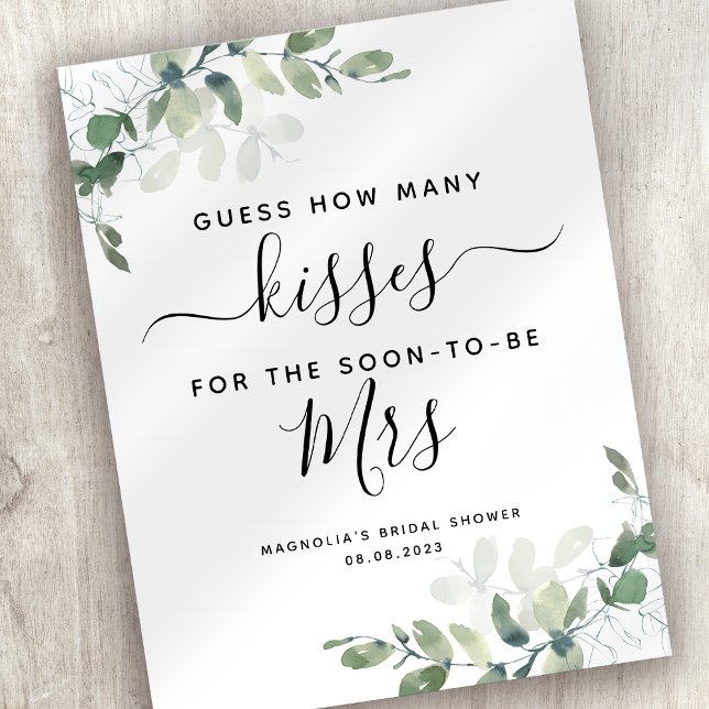 Eucalyptus How Many Kisses Bridal Shower Sign (Creator Uploaded)