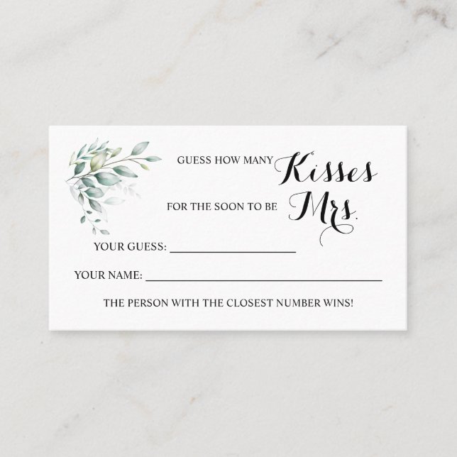 Eucalyptus How Many Kisses for Mrs ShowerGame card (Front)