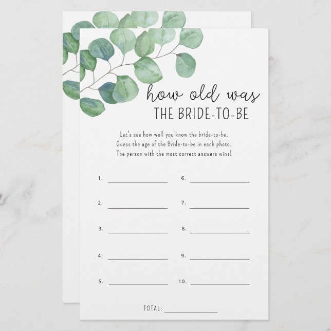 Eucalyptus - How old was the bride to be (Front/Back)