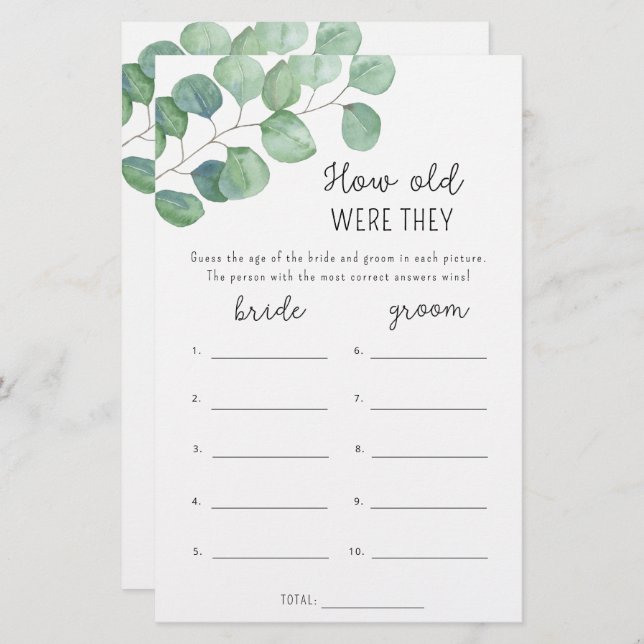Eucalyptus How old were they bridal game (Front/Back)