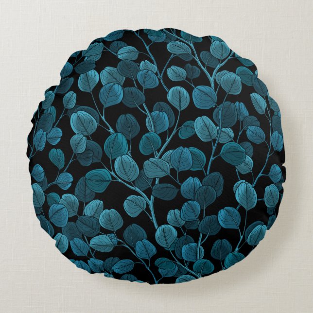 Eucalyptus in blue round cushion (Front)