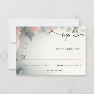 Eucalyptus Lace Tulle Pastel Dusty Blue Wedding RSVP Card