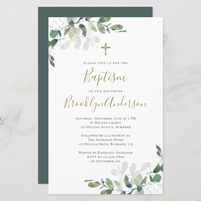 Eucalyptus Large Budget Baptism Invitation (Front/Back)