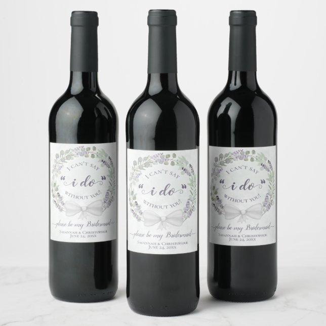 Eucalyptus & Lavender Be my Bridesmaid Wedding Wine Label (Bottles)
