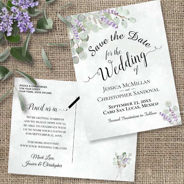 Eucalyptus & Lavender Boho Wedding Save the Date Announcement Postcard (Creator Uploaded)