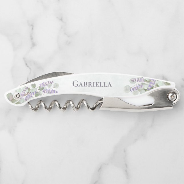 Eucalyptus & Lavender Elegant Bridesmaid Name Corkscrew (Back)