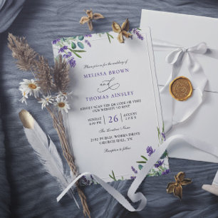 Eucalyptus Lavender Elegant Budget QR Code Wedding Invitation