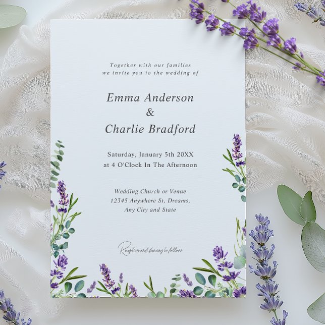Eucalyptus Lavender Elegant Script Wedding Invitation (Creator Uploaded)